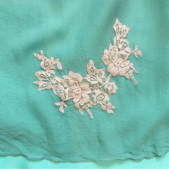 🌺SOLD🌺 90s Betsey Johnson SILK New York Chiffon Green Babydoll Slip Dress 8 - Picture 7 of 12